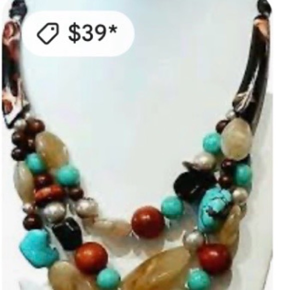 CHICOS ONE OF A KIND NECKLACE WITH AUTHENTIC TURQUOISE, ACRYLIC, WOOD and STONE - Picture 15 of 16